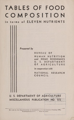 Cover for Tables of food composition in terms of eleven nutrients