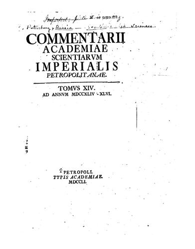 Cover for Commentarii Academiae scientiarvm imperialis petropolitanae.