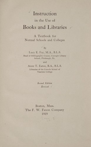 Cover for Instruction in the use of books and libraries
