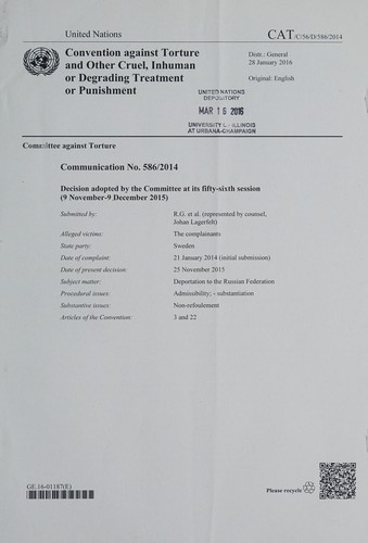 Cover for Communication no. 586/2014