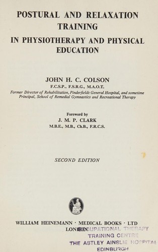 Cover for Postural and relaxation training in physiotherapyand physical education.