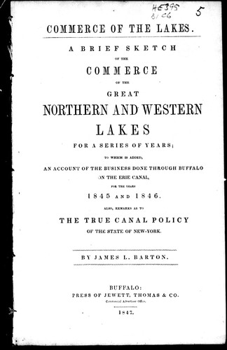 Cover for A brief sketch of the commerce of the great northern and western lakes for a series of years