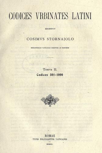 Cover for Codices urbinates latini, recensuit cosimus Stornajolo.