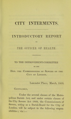 Cover for Introductory report, suggesting the outline of a scheme for extramural interment
