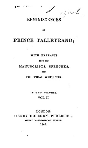 Cover for Reminiscences of Prince Talleyrand