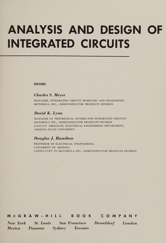 Cover for Analysis and design of integrated circuits.