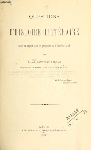 Cover for Questions d'histoire littéraire