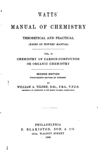 Cover for Watts' Manual of Chemistry, Theoretical and Practical (based on Fownes' Manual).