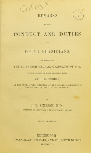 Cover for Remarks on the conduct and duties of young physicians