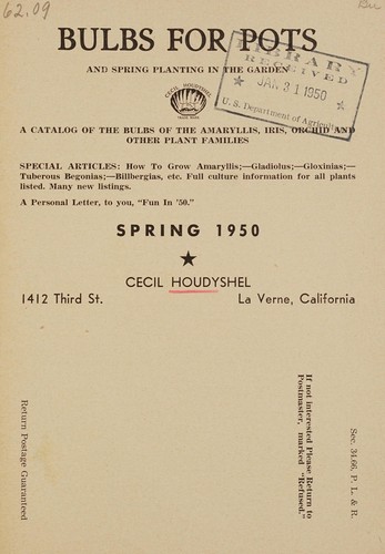 Cover for Bulbs for pots and spring planting in the garden, spring 1950