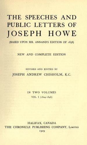 Cover for The speeches and public letters of Joseph Howe