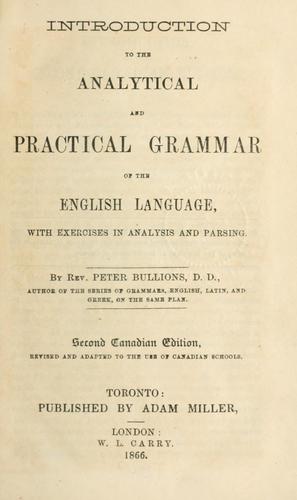 Cover for Introduction to the analytical and practical grammar of the English language