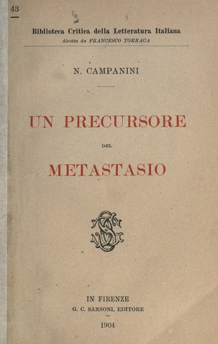 Cover for Un precursore del Metastasio [di] N. Campanini