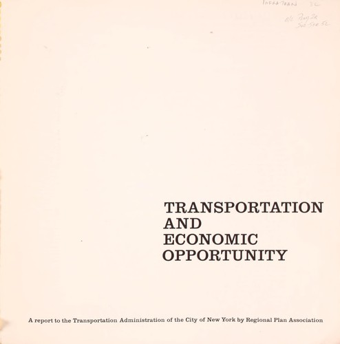 Cover for Transportation and economic opportunity.