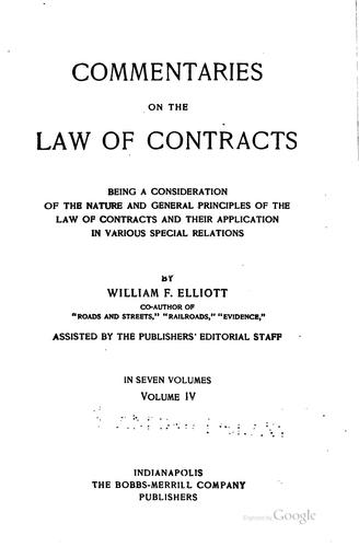 Cover for Commentaries on the law of contracts
