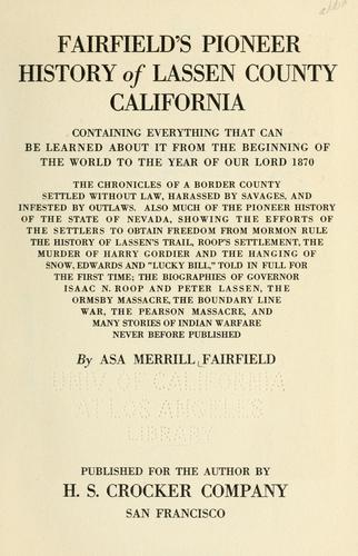 Cover for Fairfield's pioneer history of Lassen County, California