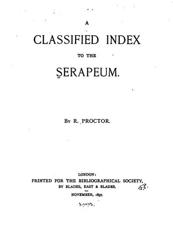 Cover for A classified index to the Serapeum