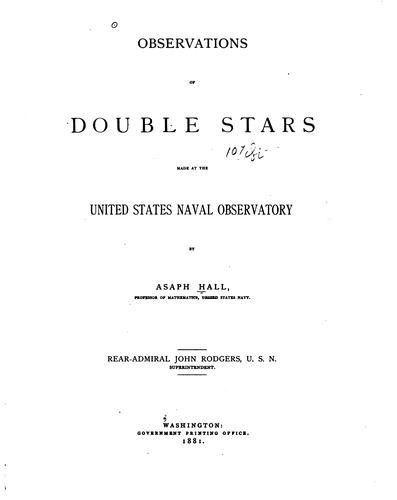 Cover for Observations of Double Stars Made at the United States Naval Observatory