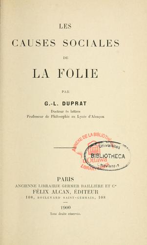 Cover for Les causes sociales de la folie