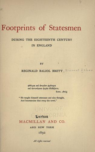 Cover for Footprints of statesmen during the eighteenth century in England