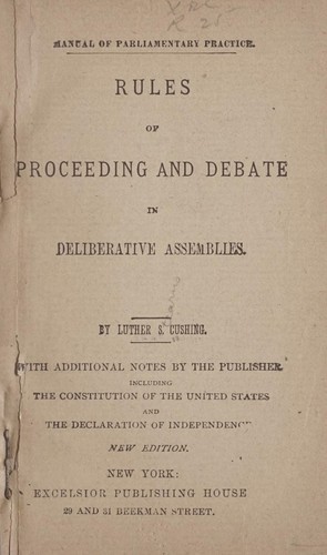 Cover for Manual of parliamentary practice