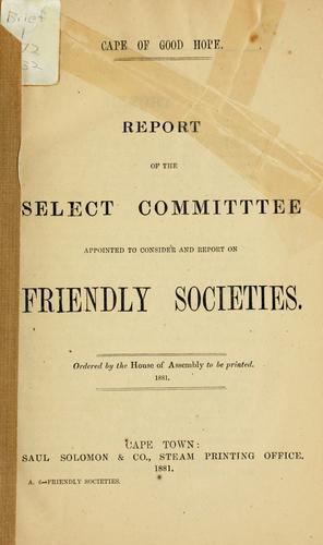 Cover for Report of the Select Committee appointed to consider and report on Friendly Societies.