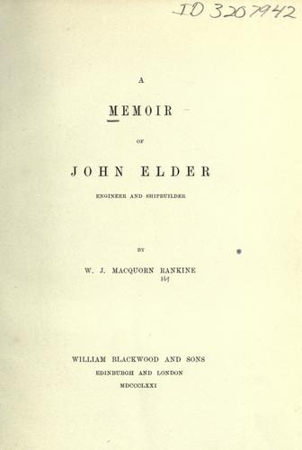 Cover for A memoir of John Elder