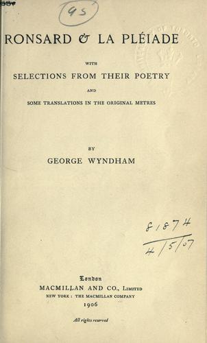 Cover for Ronsard & la Pléiade, with selections from their poetry and some translations in the original metres.