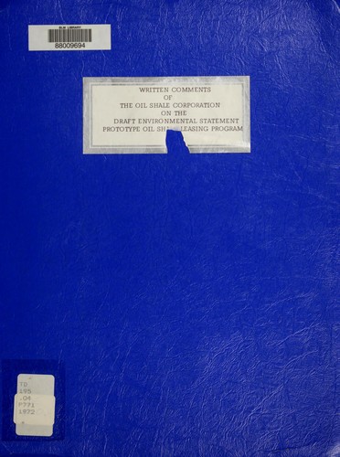 Cover for Written comments on the United States Department of the Interior draft environmental statement for the proposed prototype oil shale leasing program
