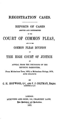 Cover for Registration Cases: Reports of Cases Argued and Determined in the Court of Common Pleas, on ...