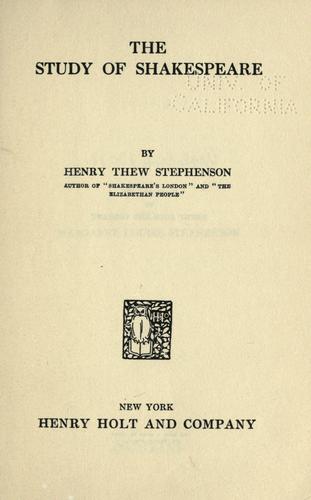 Cover for The study of Shakespeare.