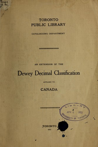Cover for An extension of the Dewey decimal classification applied to Canada