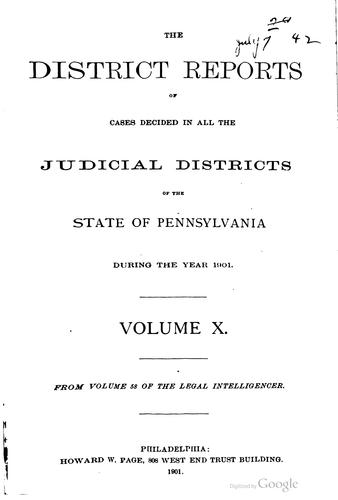 Cover for The district reports, containing cases decided in the various judicial districts of the state of Pennsylvania. v. 1-30