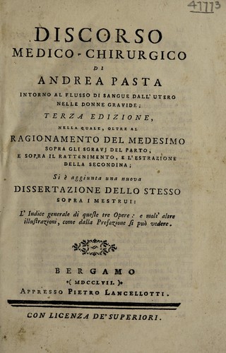 Cover for Discorso medico-chirurgico ... intorno al flusso di sangue dall'utero nelle donne gravide