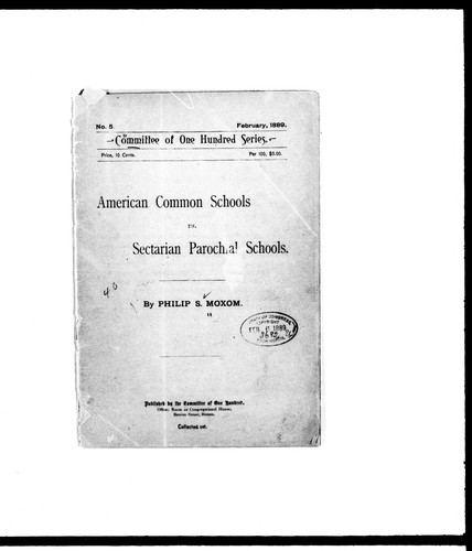 Cover for American common schools vs. secterian parochial schools