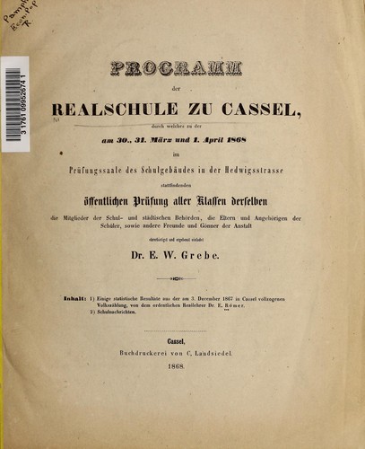 Cover for Einige statistische Resultate aus der am 3. December 1867 in Cassel vollzogenen VolkszÃ¤hlung