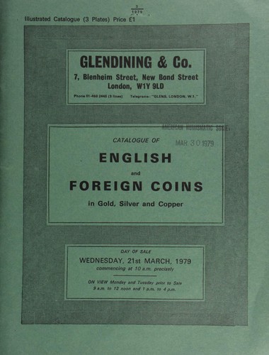Cover for Catalogue of English and foreign coins, in gold, silver, and copper, [including] a Vatican City, Pius XII set of 100-lire coins, in leather case; original strikes of Napoleonic bronze medals, 1800-1815; a Victorian money collection box by Benetfink's, with ten slots; [and] an Amicable Society Instituted, 1696, medal, to commemorate the establishment of the first company for the insurance of houses against loss by fire; [etc.] ...