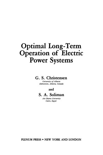 Cover for Optimal Long-Term Operation of Electric Power Systems