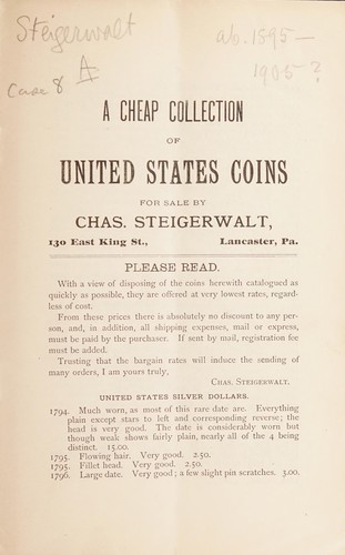 Cover for A cheap collection of United States coins. [Fixed price list A, 1901?]
