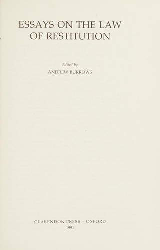 Cover for Essays on the law of restitution