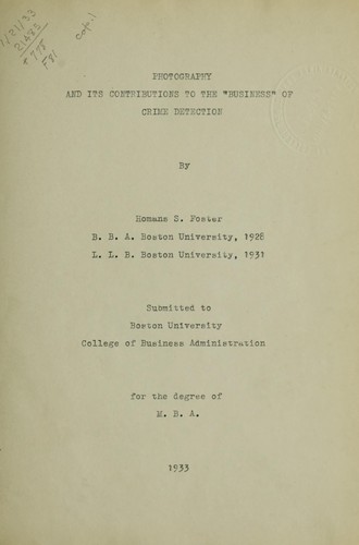 Cover for Photography and its contributions to the "business" of crime detection