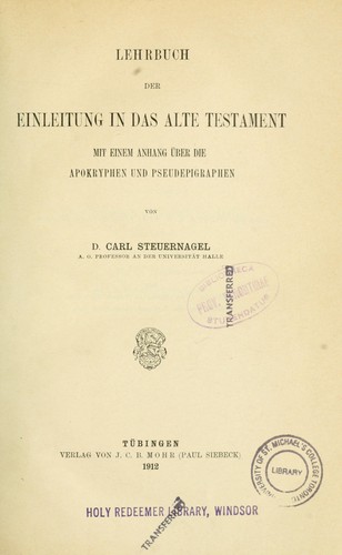 Cover for Lehrbuch der einleitung in das Alte Testament