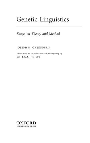 Cover for GENETIC LINGUISTICS: ESSAYS ON THEORY AND METHOD.