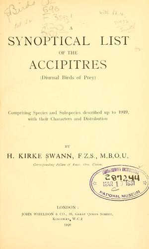 Cover for A synoptical list of the Accipitres (diurnal birds of prey)