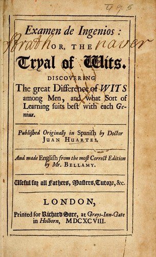 Cover for Examen de ingenios; or, The tryal of wits.