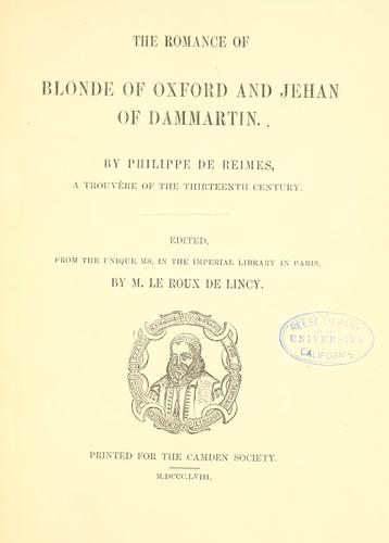 Cover for The romance of Blonde of Oxford and Jehan of Dammartin