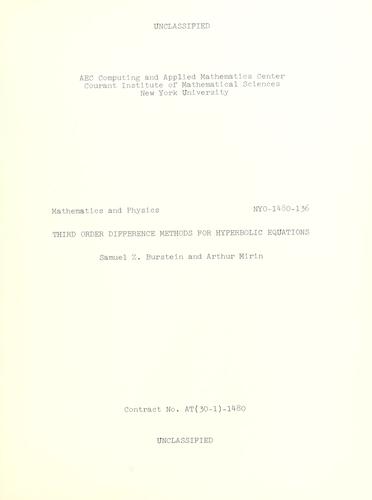 Cover for Third order difference methods for hyperbolic equations