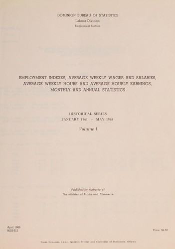 Cover for Employment indexes, average weekly wages and salaries, average weekly hours and average hourly earnings, monthly and annual statistics