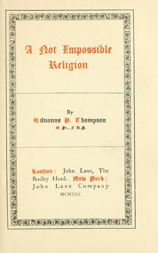 Cover for A not impossible religion