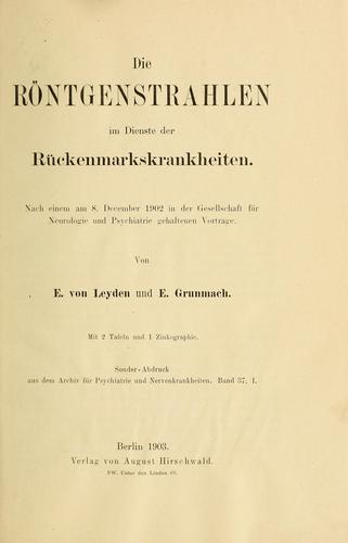 Cover for Die Röntgenstrahlen im Dienste der Rückenmarkskrankheiten